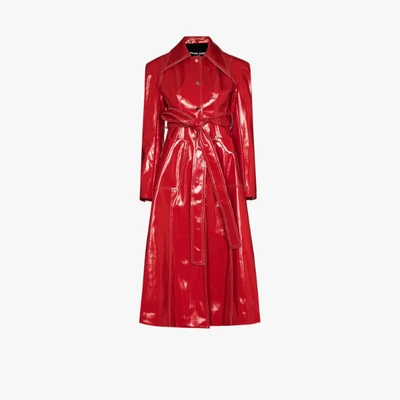 Shop Angel Chen Belted Faux Leather Coat In Red