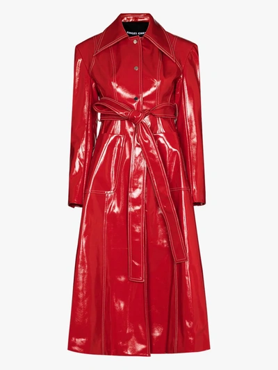 Shop Angel Chen Belted Faux Leather Coat In Red