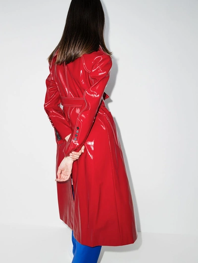 Shop Angel Chen Belted Faux Leather Coat In Red