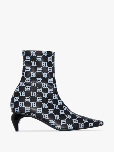 Shop Misbhv Black Square Slicer 45 Monogram Leather Ankle Boots