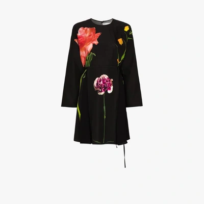 Shop Valentino Black Floral Belted Mini Dress