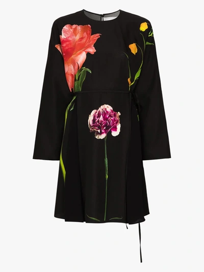 Shop Valentino Black Floral Belted Mini Dress