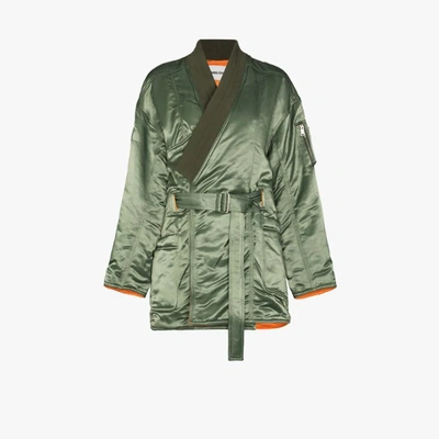 Shop Ambush Kimono Ma-1 Hybrid Belted Coat In Green