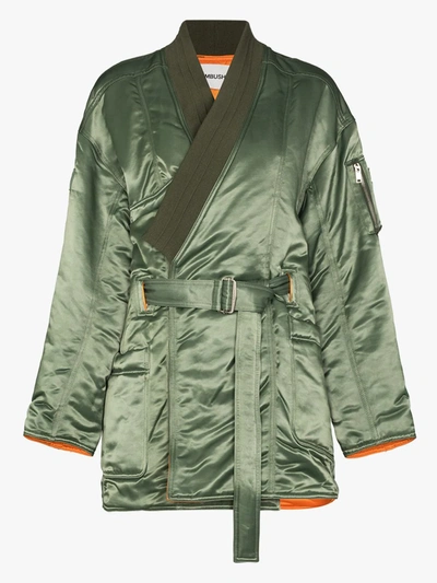 Shop Ambush Kimono Ma-1 Hybrid Belted Coat In Green
