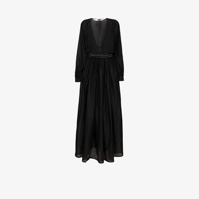 Shop Escvdo Borneo Gathered Cotton Maxi Dress In Black
