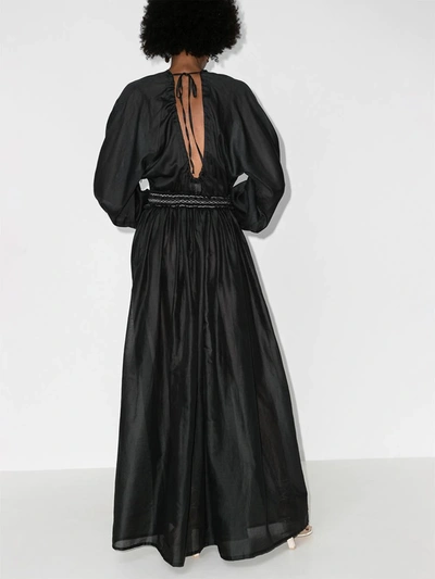 Shop Escvdo Borneo Gathered Cotton Maxi Dress In Black