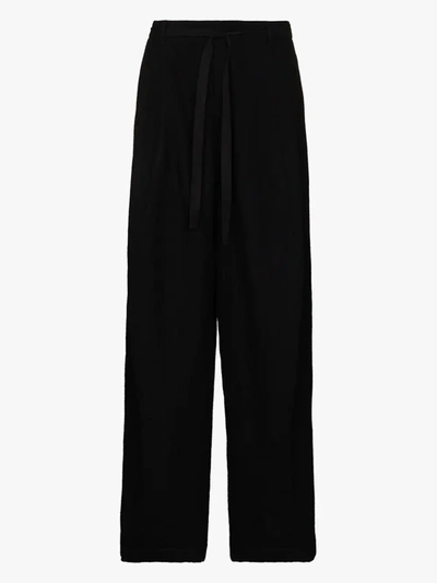 Shop Ann Demeulemeester Black Drawstring Wide Leg Trousers