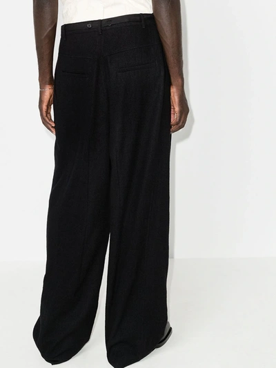 Shop Ann Demeulemeester Black Drawstring Wide Leg Trousers