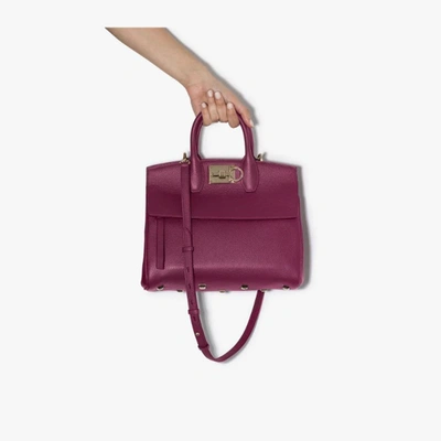 Shop Ferragamo Purple Studio Medium Leather Top Handle Bag In Red