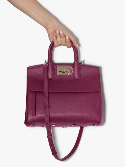 Shop Ferragamo Purple Studio Medium Leather Top Handle Bag In Red