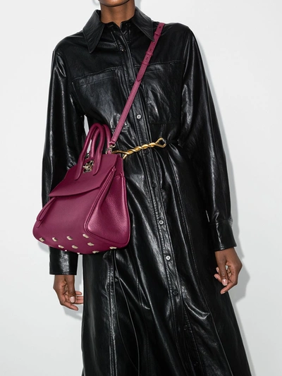 Shop Ferragamo Purple Studio Medium Leather Top Handle Bag In Red