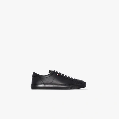Shop Moncler Black New Monaco Leather Sneakers
