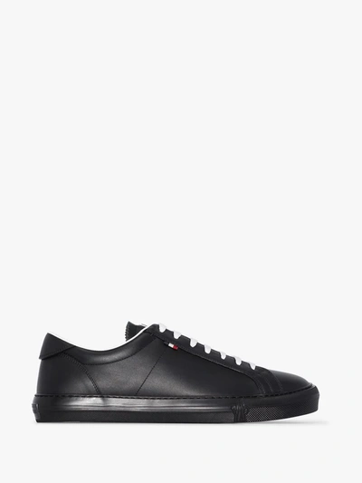 Shop Moncler Black New Monaco Leather Sneakers
