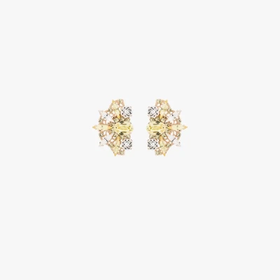 Shop Anton Heunis Gold-plated Crystal Cluster Fan Earrings In Yellow