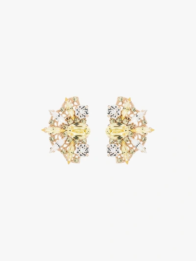Shop Anton Heunis Gold-plated Crystal Cluster Fan Earrings In Yellow