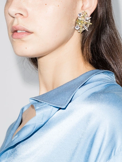 Shop Anton Heunis Gold-plated Crystal Cluster Fan Earrings In Yellow