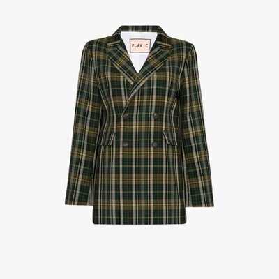 Shop Plan C Green Double-breasted Checked Blazer