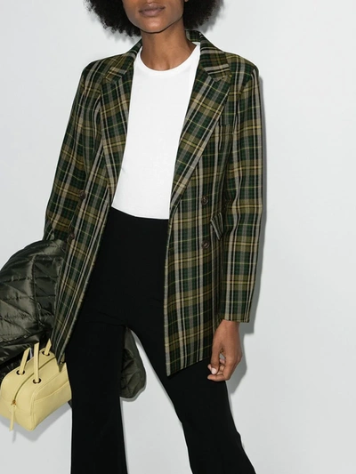 Shop Plan C Green Double-breasted Checked Blazer