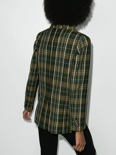 Shop Plan C Green Double-breasted Checked Blazer