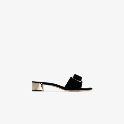 Shop Ferragamo Black Double Bow 40 Velvet Sandals