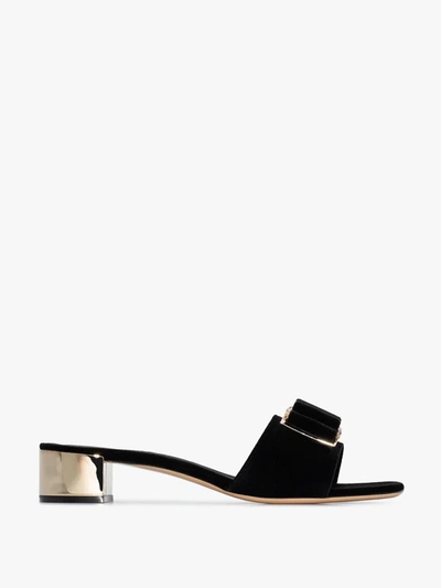 Shop Ferragamo Black Double Bow 40 Velvet Sandals