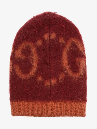 Shop Gucci Orange Gg Logo Intarsia Beanie Hat