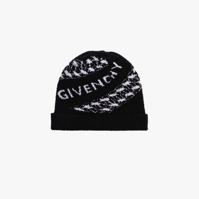Shop Givenchy Black Chain Logo Wool Beanie Hat