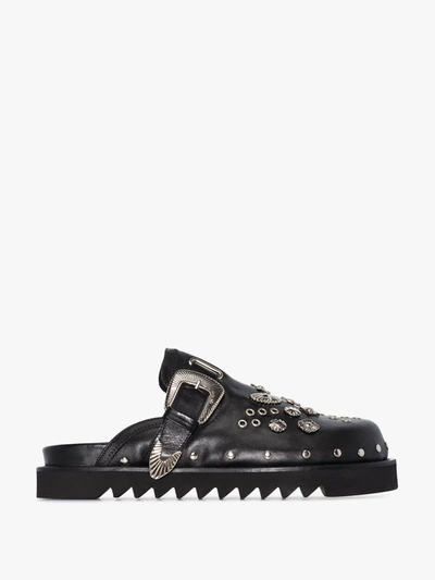 Shop Toga Virilis Black Studded Slip-on Leather Shoes