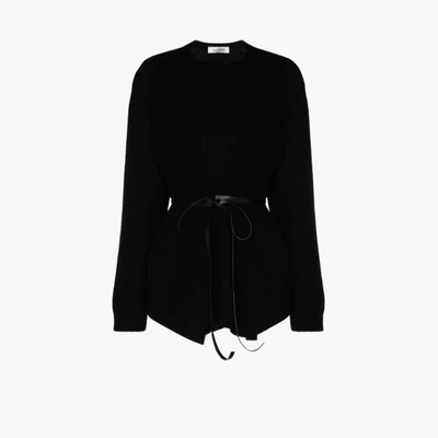 Shop Valentino Belted Wool Sweater In Black
