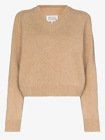 Shop Maison Margiela V-neck Wool Sweater In Neutrals