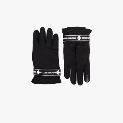 Shop Dsquared2 Black Logo Tape Gloves