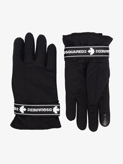 Shop Dsquared2 Black Logo Tape Gloves