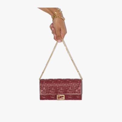 Shop Fendi Red Baguette Leather Clutch Bag