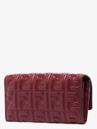 Fendi Red/Brown Embossed Leather F Wallet On Chain Fendi