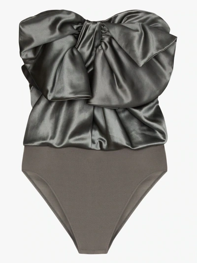 Shop Alexandre Vauthier Satin Bodysuit Bow Top In Grey