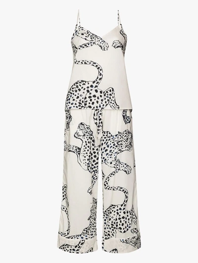 Shop Desmond & Dempsey Jaguar Print Cotton Pyjamas In White