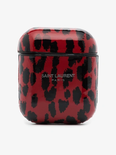Shop Saint Laurent Red Leopard Print Airpods Case