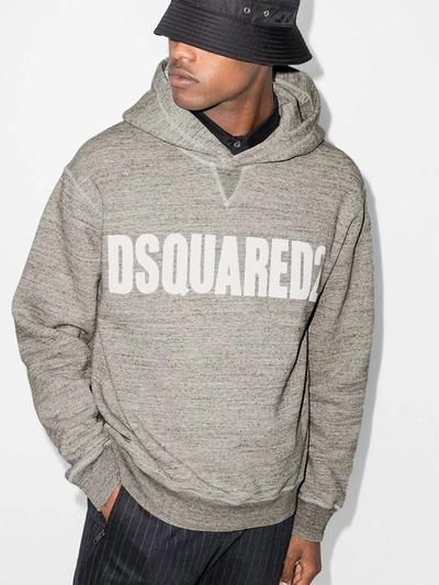Shop Dsquared2 Grey Graphic Logo Hoodie