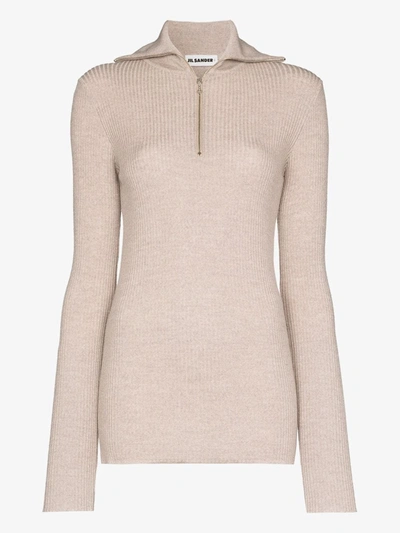 Shop Jil Sander Neutrals Ribbed Wool Sweater