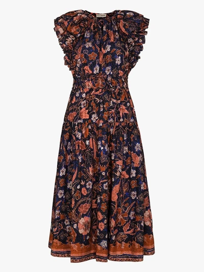 Shop Ulla Johnson Blue Arina Floral Print Midi Dress
