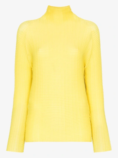Shop Issey Miyake Long Sleeve Roll Neck Top In Yellow