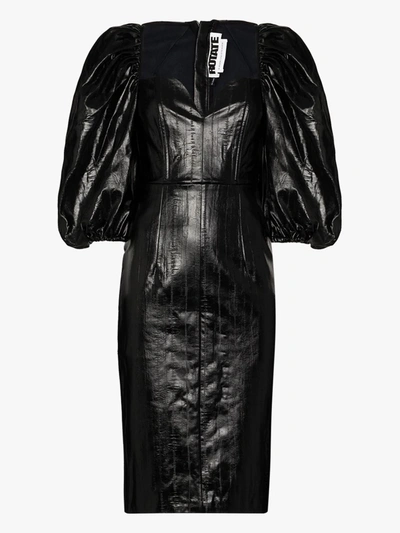 Shop Rotate Birger Christensen Irina Pouf Sleeve Midi Dress In Black