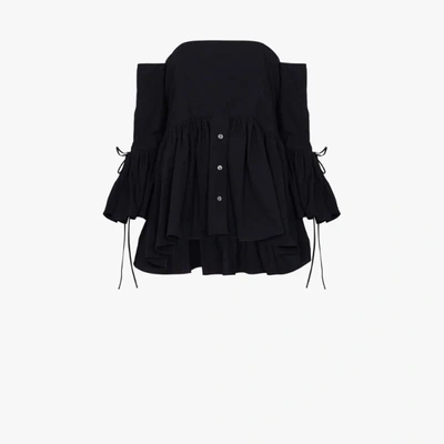 Shop Rosie Assoulin Off-the-shoulder Ruffled Blouse In Blue