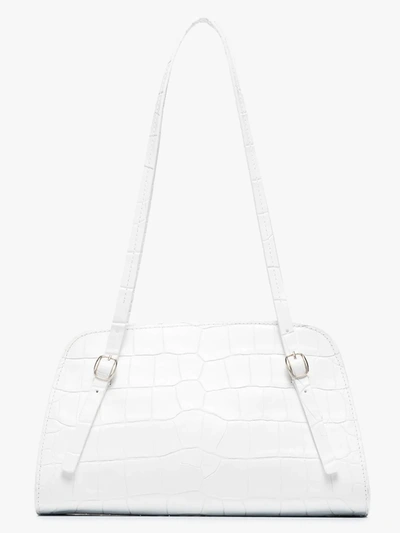 Shop By Far White Lora Mock Croc Shoulder Bag