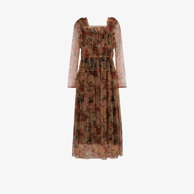 Shop Molly Goddard Gathered Floral Print Tulle Dress In Neutrals