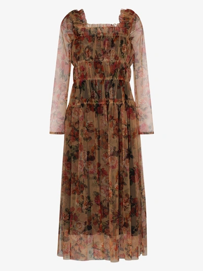 Shop Molly Goddard Gathered Floral Print Tulle Dress In Neutrals