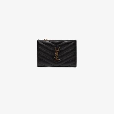 Shop Saint Laurent Black Monogram Leather Wallet