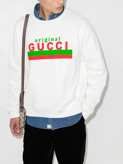 Shop Gucci White Original Logo Print Sweatshirt