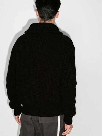 Shop Ann Demeulemeester Black Knitted Zip-up Sweater