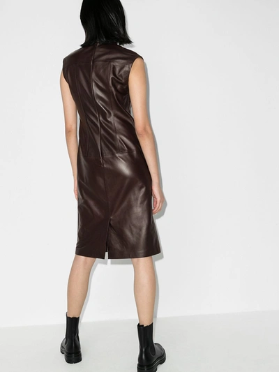 Shop Joseph Sleeveless Leather Shift Dress In Brown